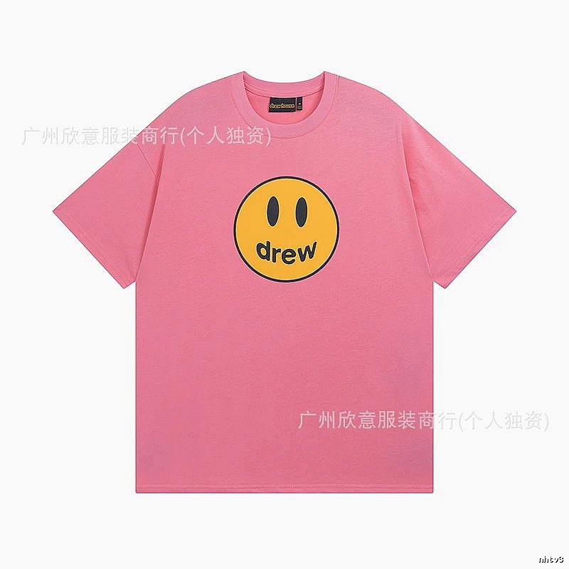 DREW Smiley Series Street Trend Style Pink Short Sleeve T-Shirt
