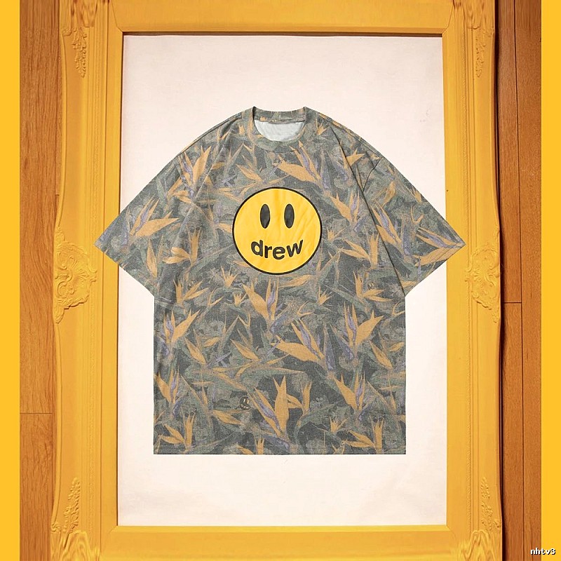 DREW Smiley Street Style Green and Yellow All-over Print Short Sleeve T-Shirt