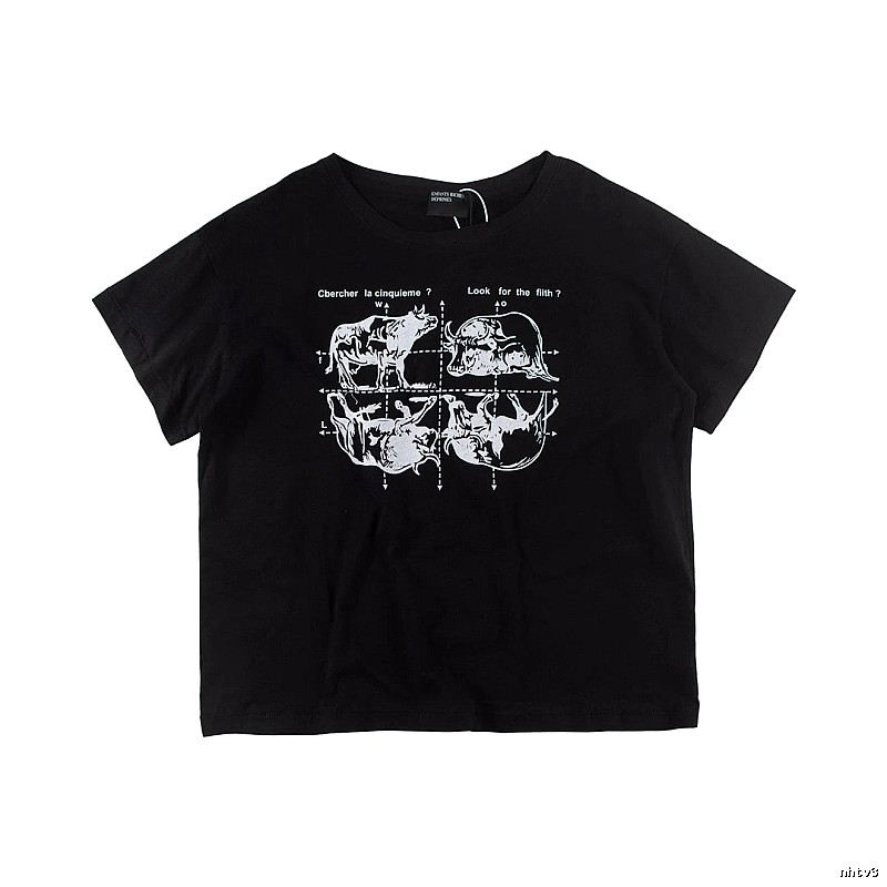 ERD Bull Print Street Style Black Short Sleeve T-shirt