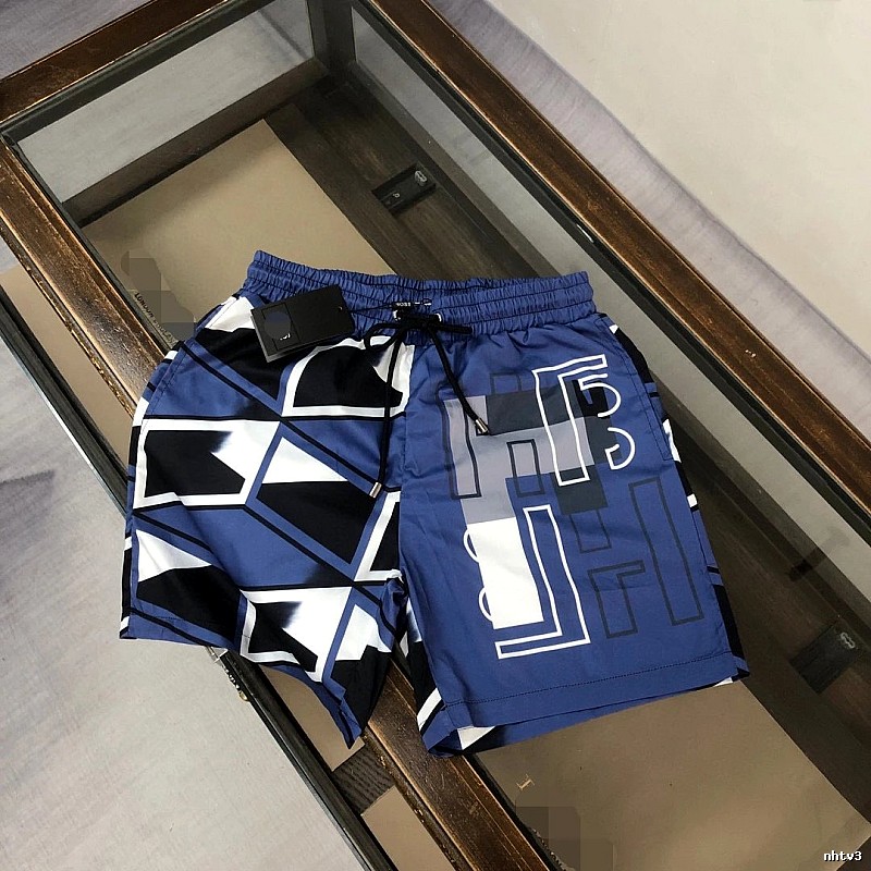 Fendi Geometric Print Trendy Style Blue Shorts