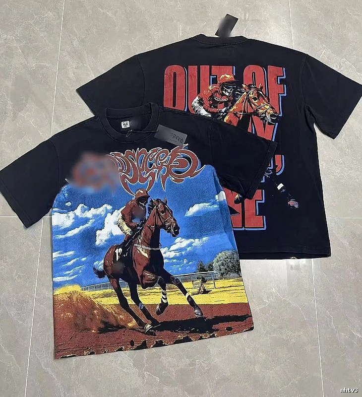 GOD Horse Racing Print Vintage Black T-Shirt