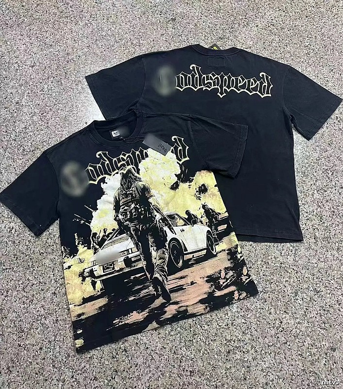 Godspeed Gunfight Print Vintage-Style Black T-Shirt