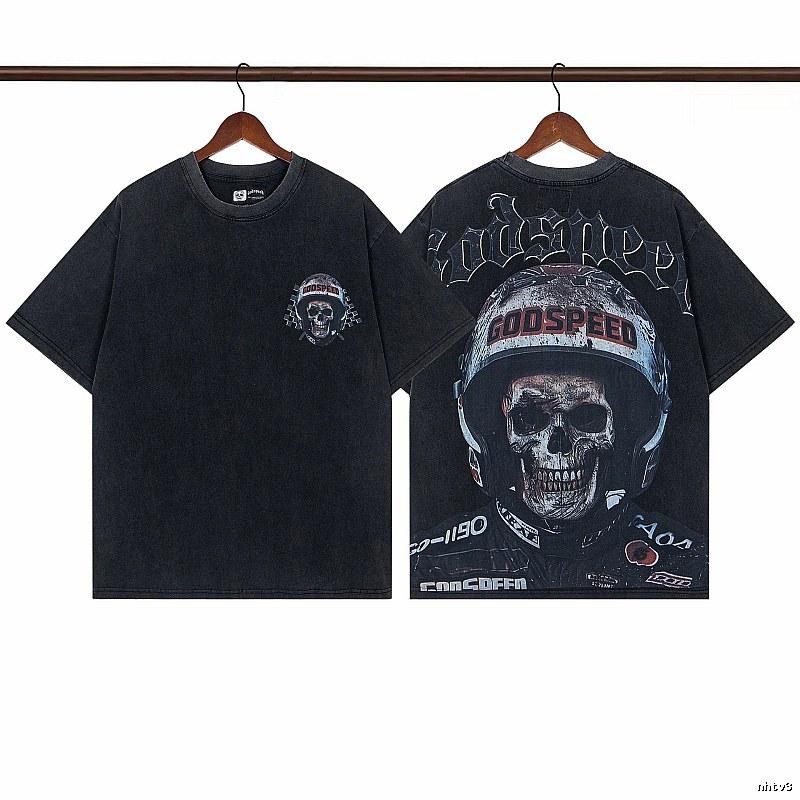 Godspeed Skull Motorcycle American Vintage Washed Black T-shirt