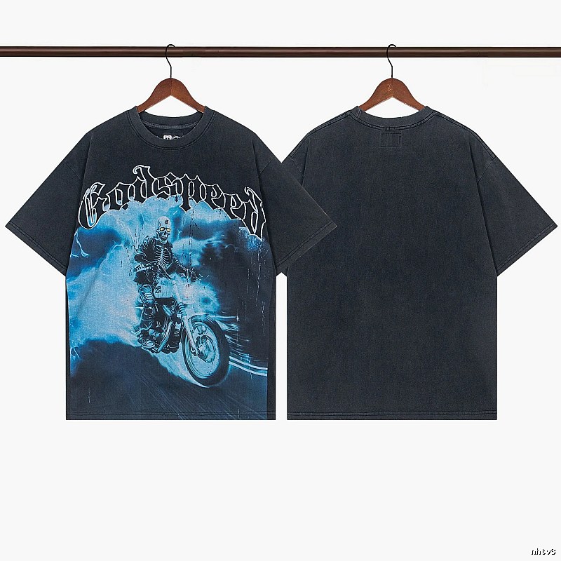 Godspeed Skull Motorcycle Vintage Distressed Black T-Shirt
