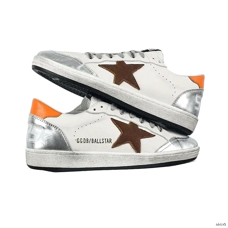 Golden Goose Ballstar Retro Style White and Orange Shoes