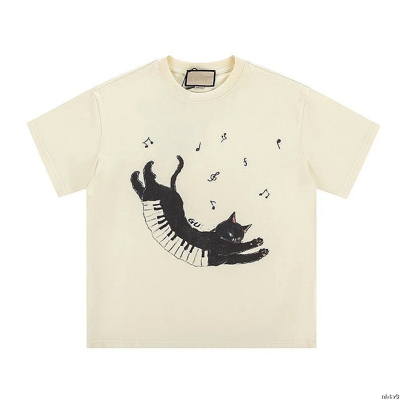 Gucci Black Cat Print Casual Off-White T-Shirt