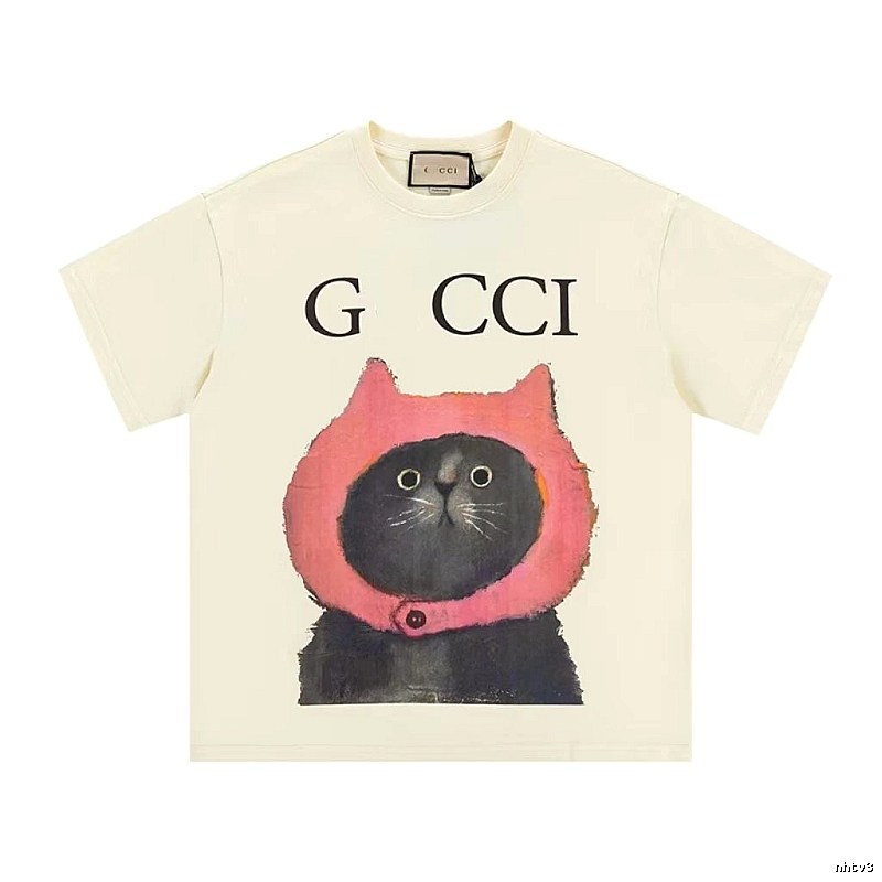 Gucci Cat Print Casual Off-white T-Shirt