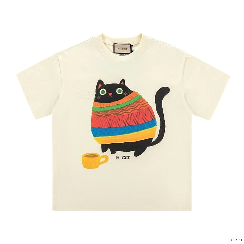 Gucci Cat Print Casual Off-white T-Shirt