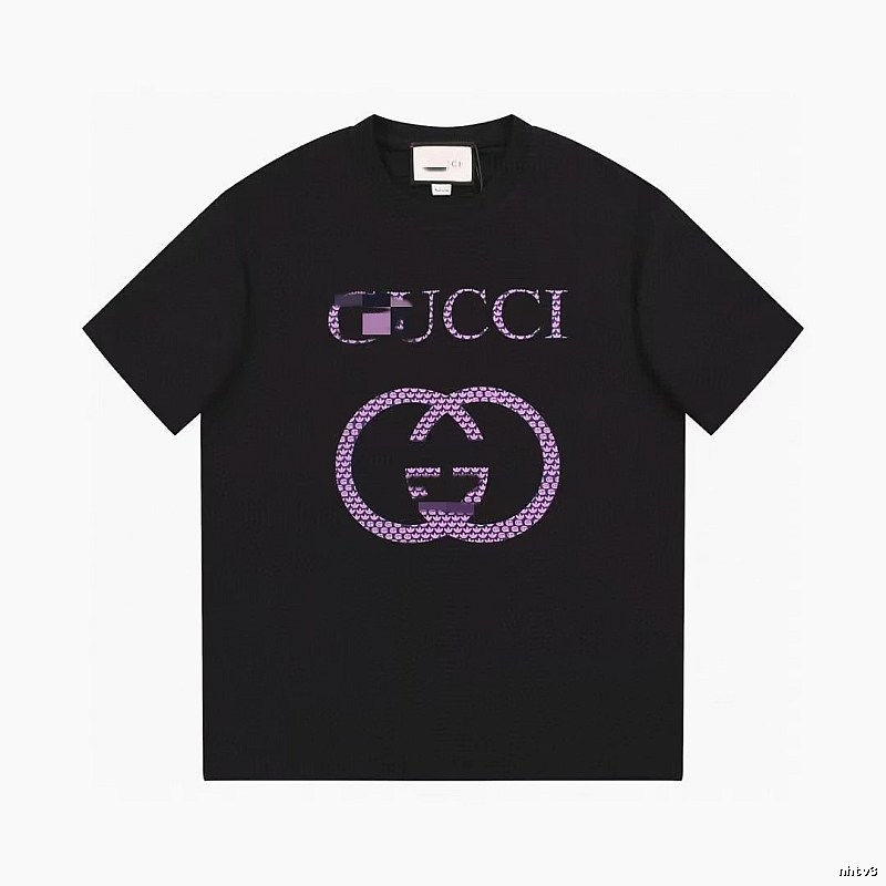 Gucci Double G Trendy Style Black and Purple Short Sleeve T-Shirt