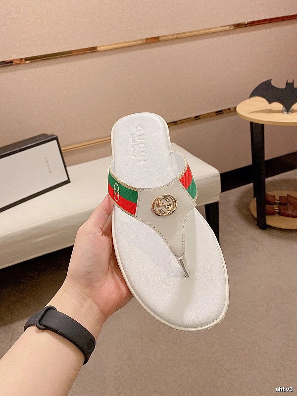 Gucci Double G Webbing Vintage Style White Flip-Flops