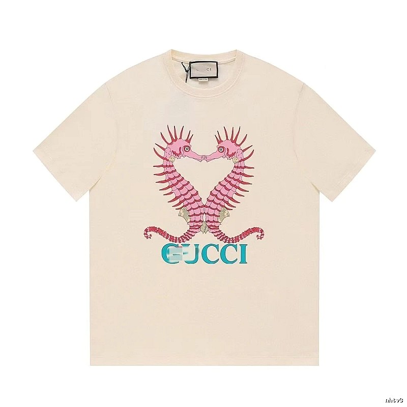 Gucci Seahorse Print Trendy Off-white Short Sleeve T-shirt
