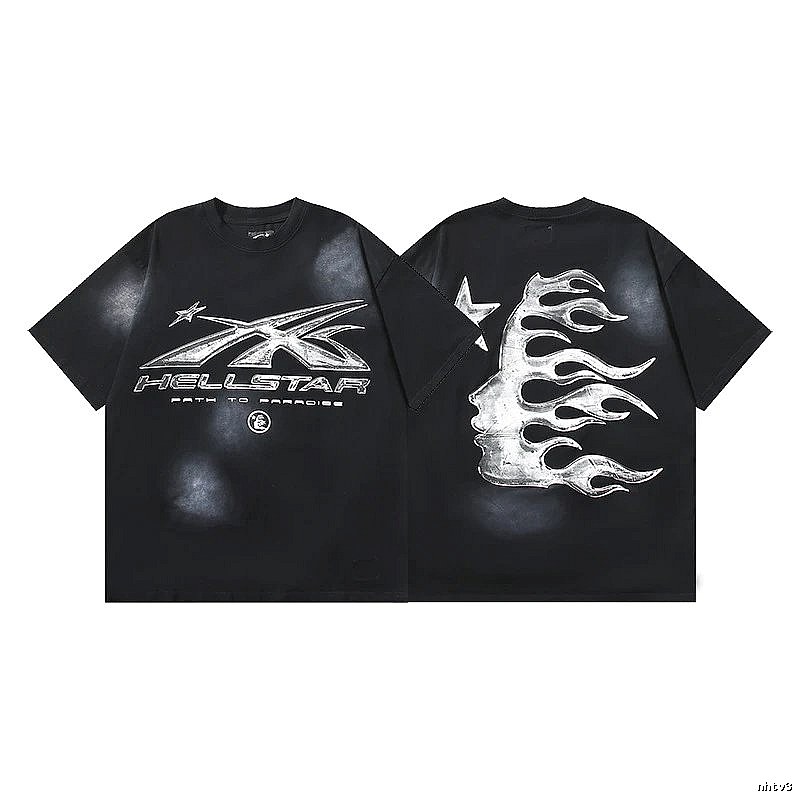 Hellstar Distressed Flame Street Style Black T-Shirt