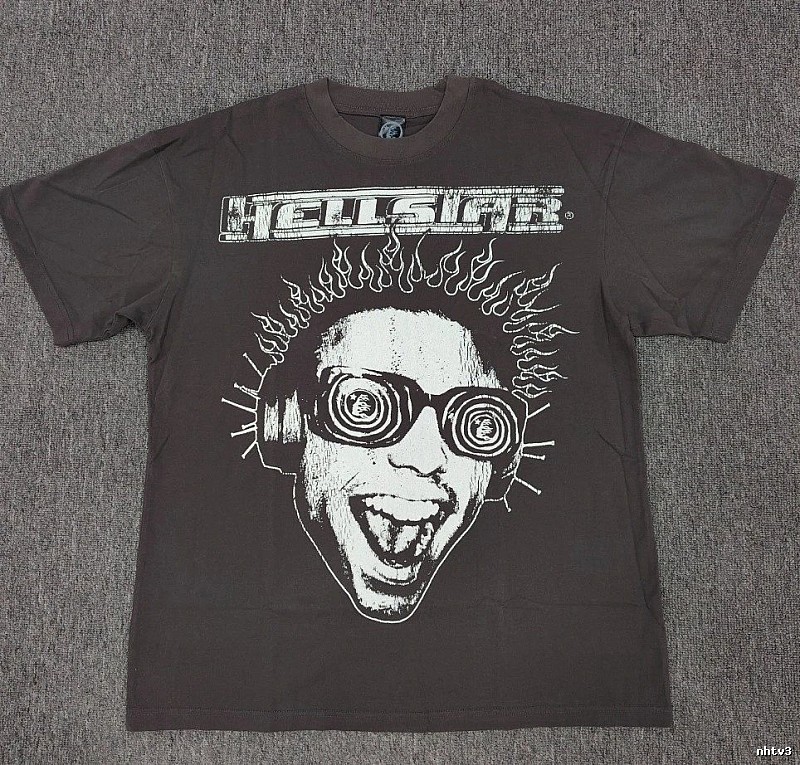 Hellstar Flame Portrait Street Style Charcoal Gray T-shirt