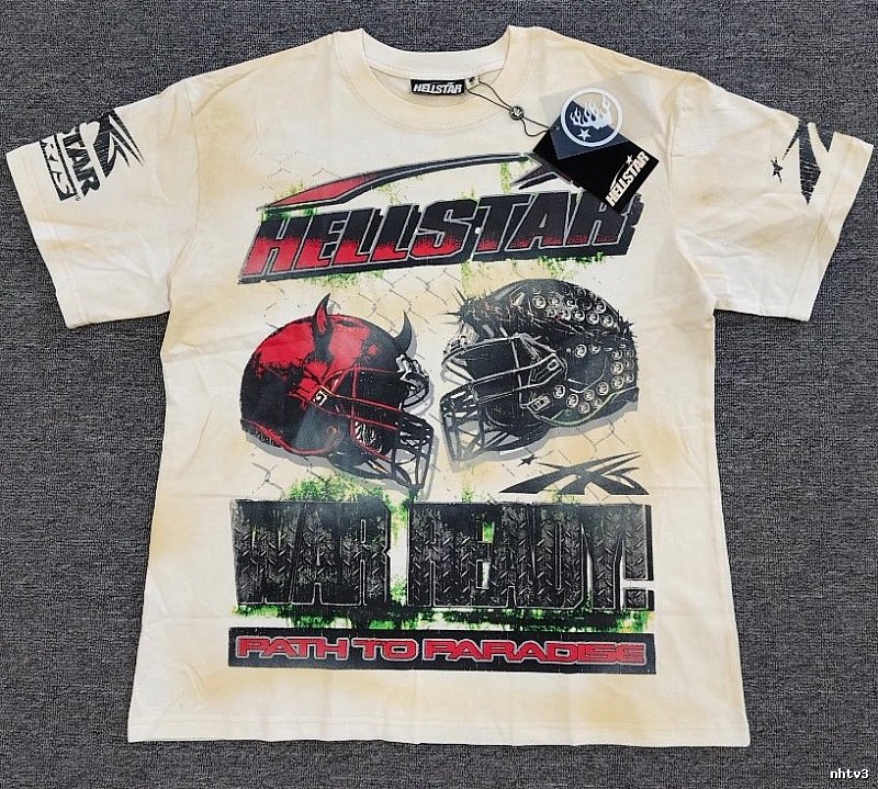 Hellstar Helmet Print Street Style Off-white T-shirt