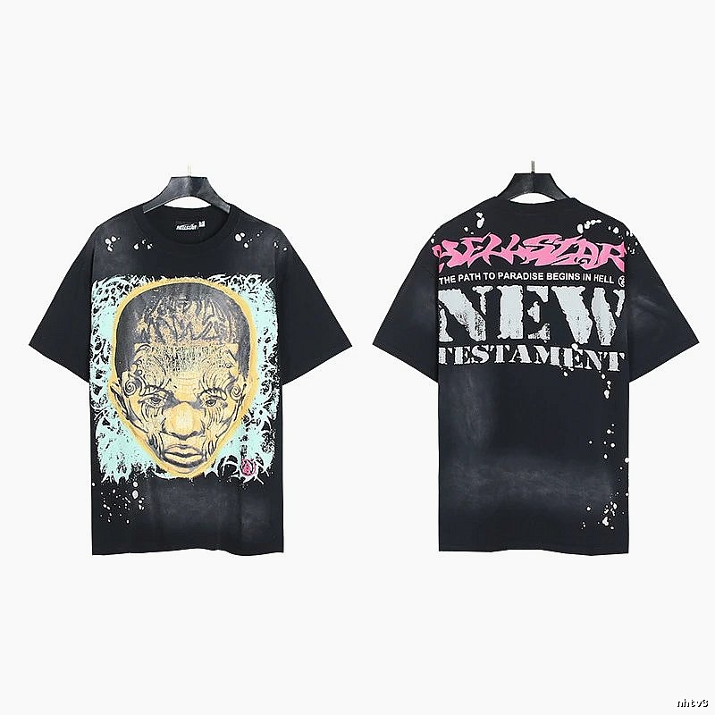 Hellstar Portrait Print Street Style Black T-shirt
