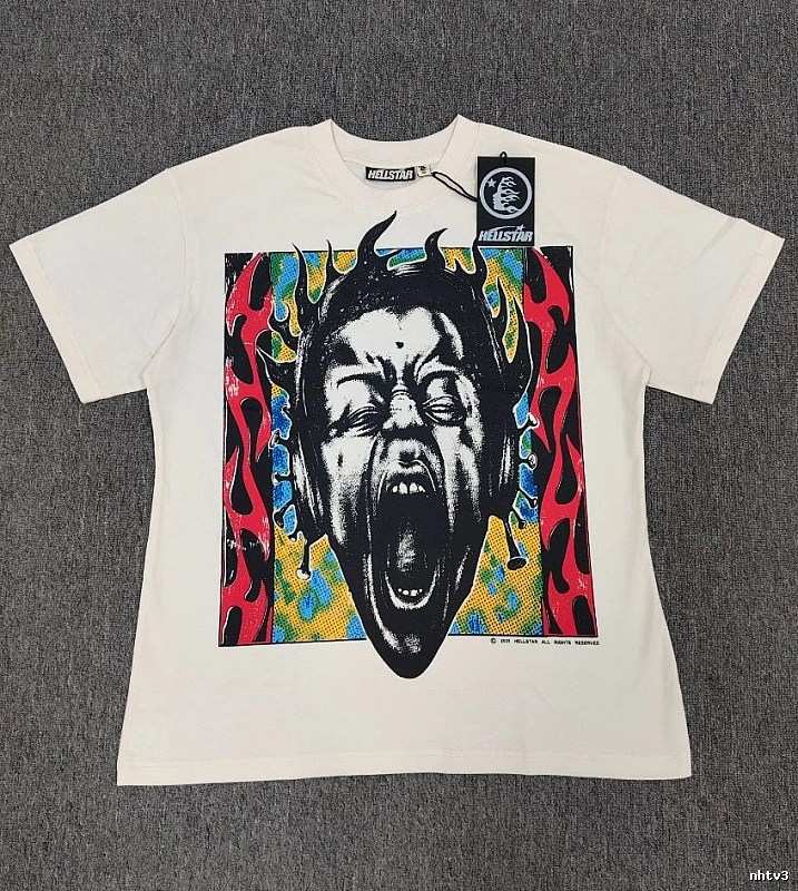 Hellstar Portrait Print Street Style Off-white T-shirt