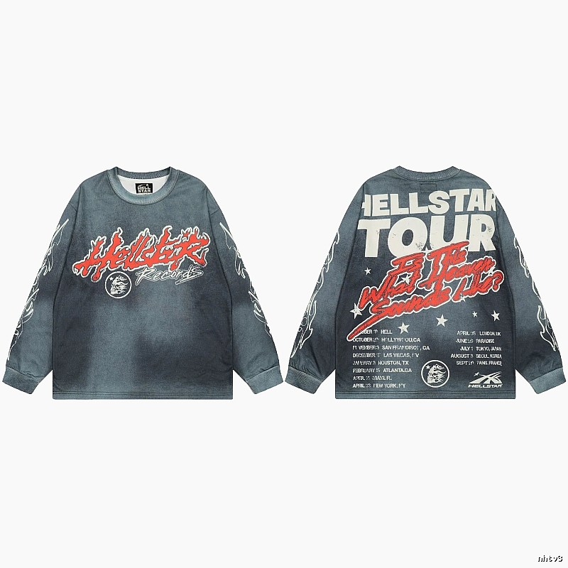 Hellstar Tour Vintage Street Washed Grey Long Sleeve Shirt