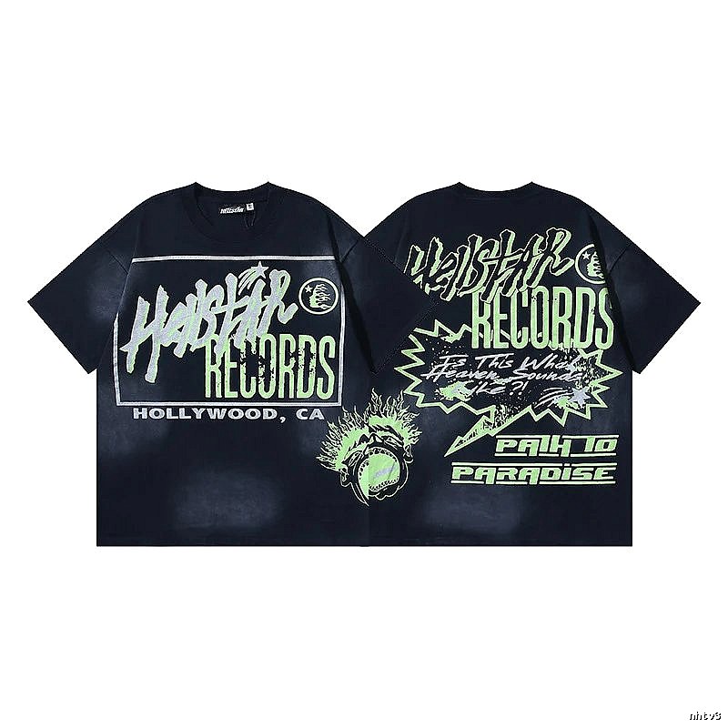 HellstarRecords Street Style Black and Green Short Sleeve T-Shirt