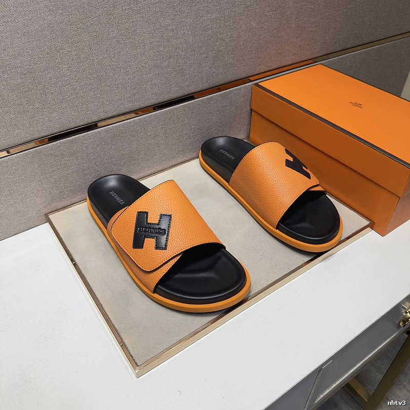 Hermès H Collection Light Luxury Style Orange & Black Slide Sandals