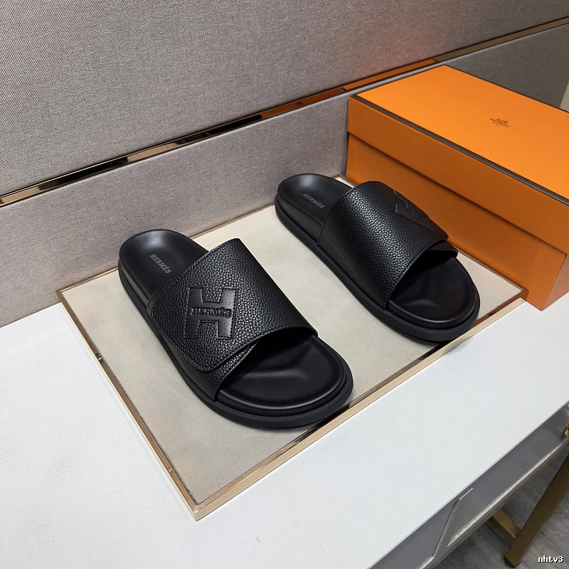 Hermès H Collection Minimalist Style Black Slides