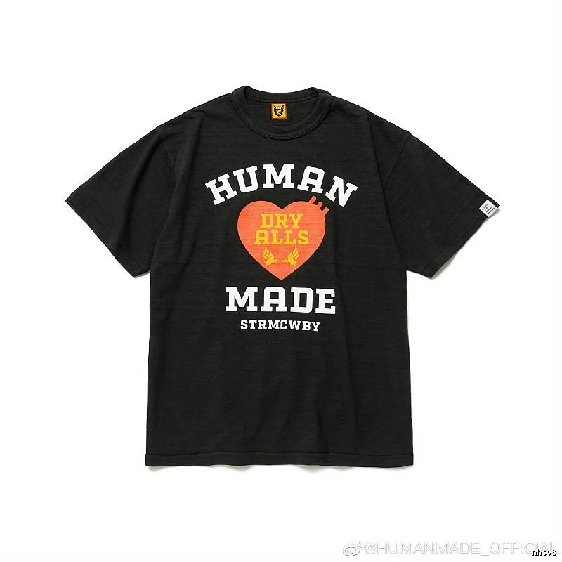 HUMAN MADE Heart Print Vintage Style Black T-Shirt