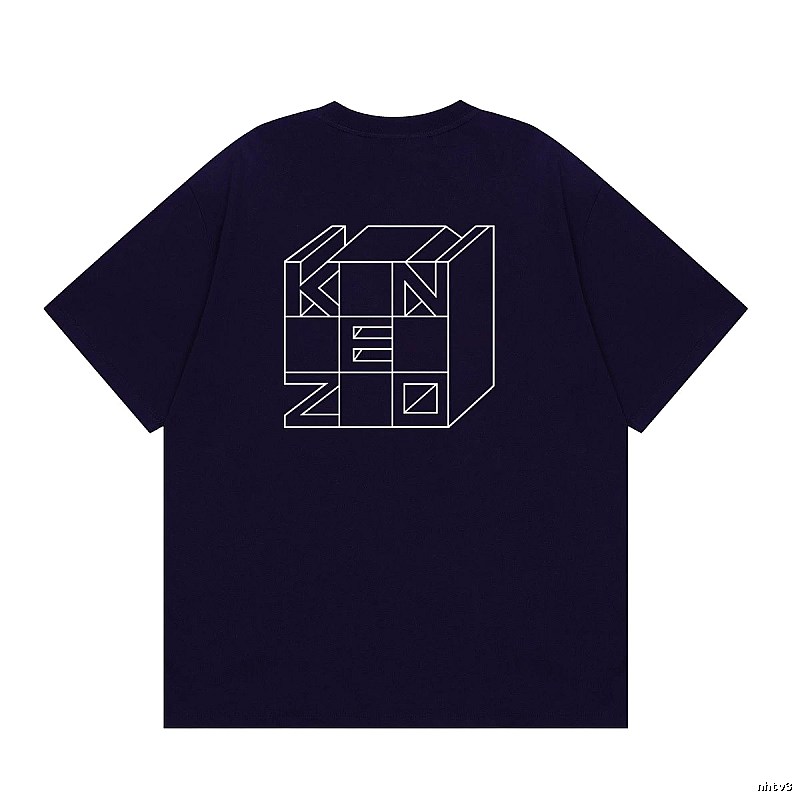KENZO Geometric Lines Trendy Style Navy Blue T-Shirt