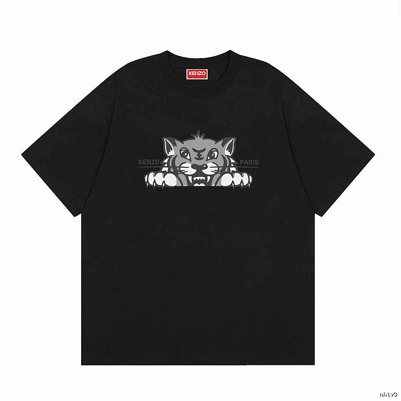 KENZO Tiger Head Print Trendy Style Black Short-sleeved T-shirt