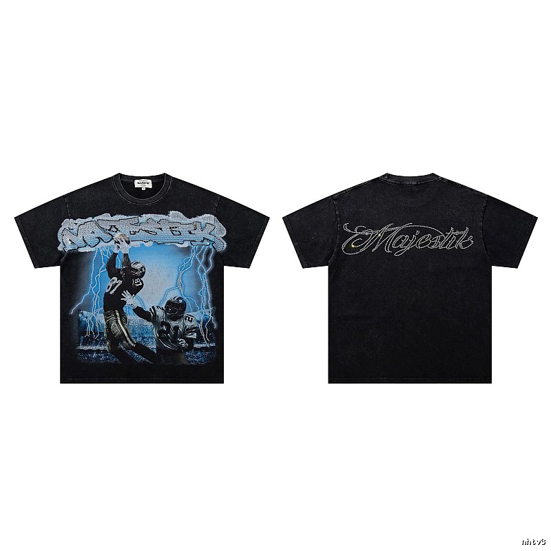 MAJESTIK American Retro Distressed Black Rugby T-shirt