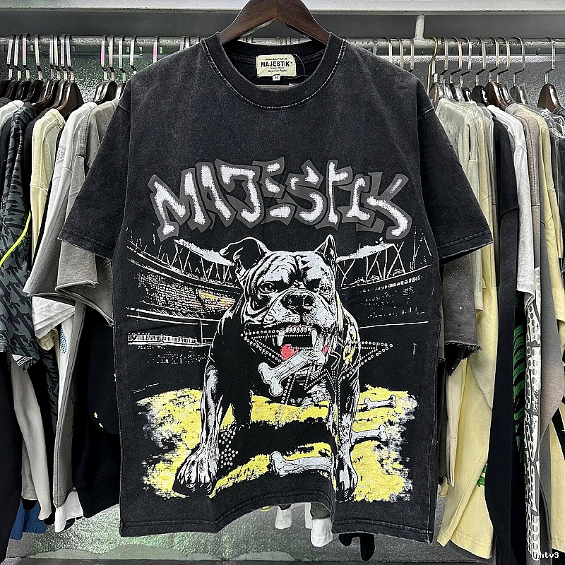 MAJESTIK Bulldog Distressed Street Style Black T-Shirt