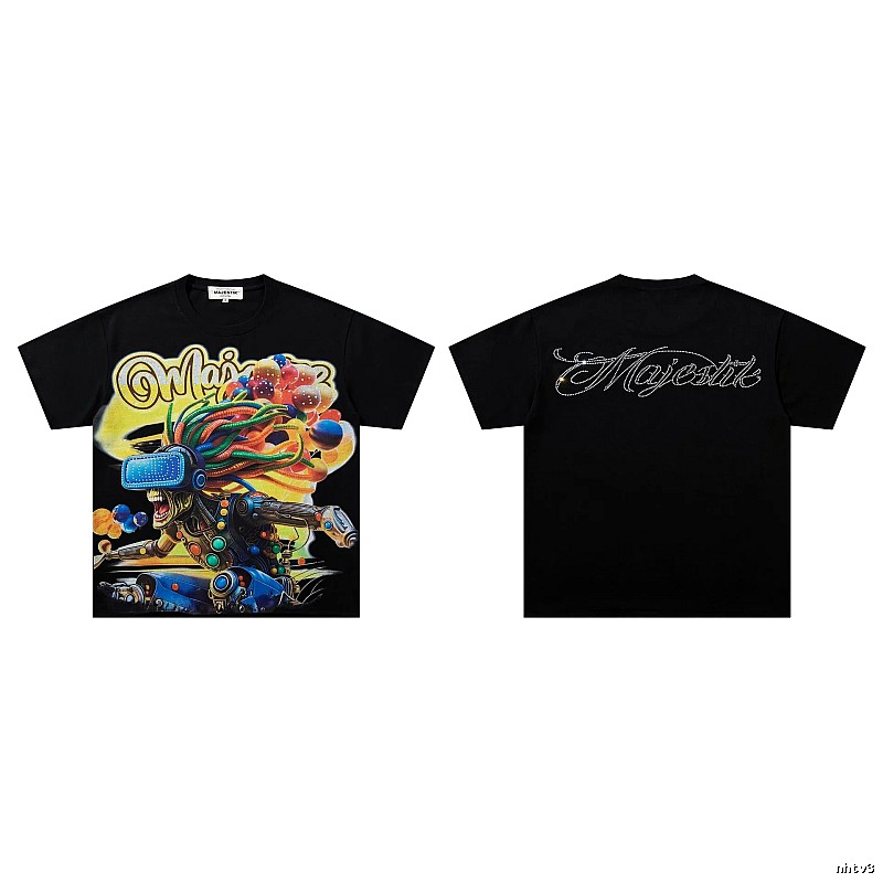 MAJESTIK Cyber Print Street Style Black T-Shirt