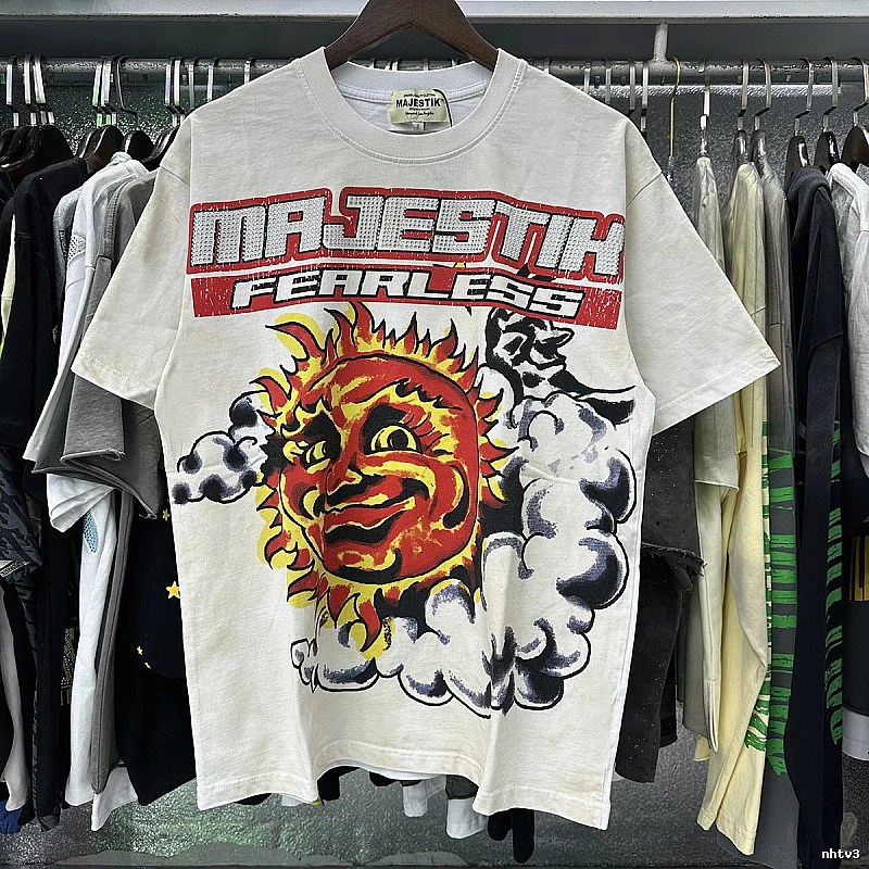 MAJESTIK Sun Print Vintage Style White T-Shirt