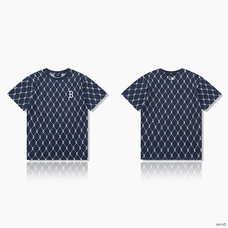 MLB full - printed style navy blue T - shirt