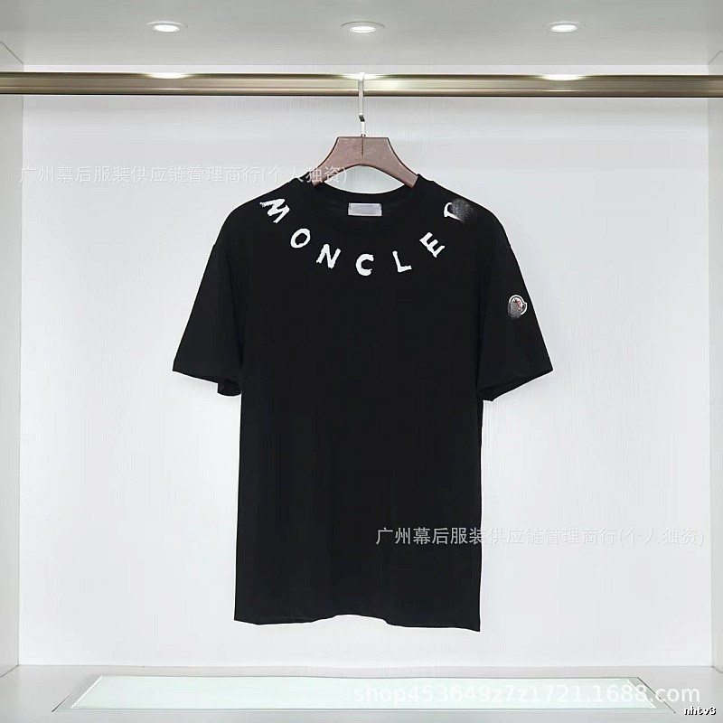 Moncler Letter Print Casual Style Black T-Shirt