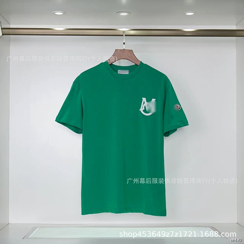 Moncler Letter Print Casual Style Green Short-sleeve T-shirt
