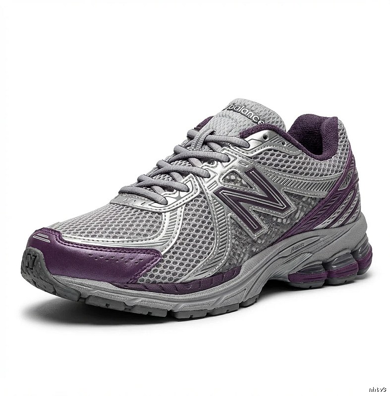New Balance retro-style silver-purple sports shoes