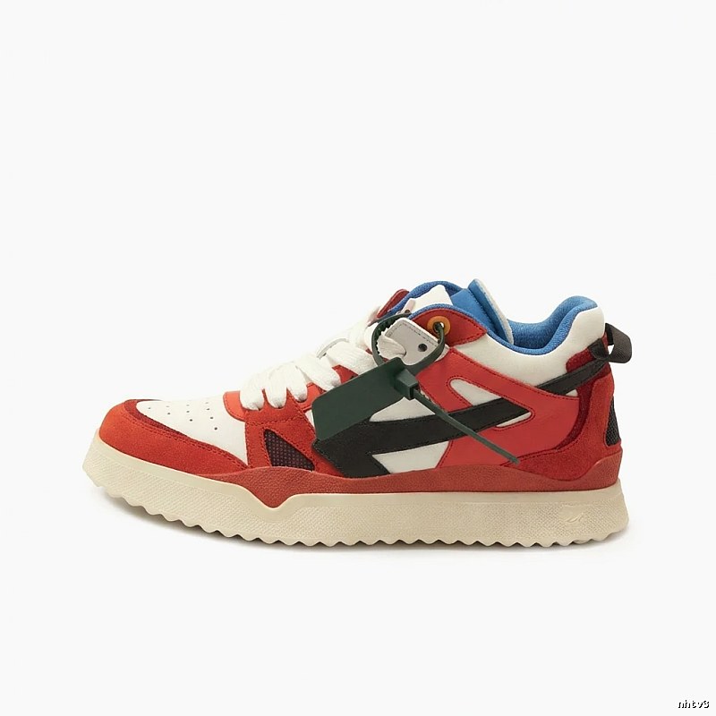 Off-White retro-style red and white sports shoes