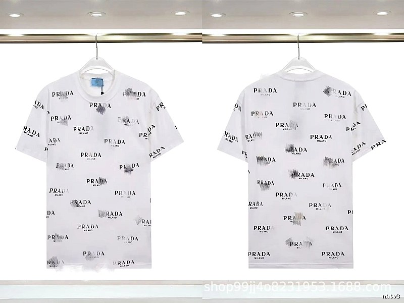 Prada All-over Print Streetwear Style White Short-sleeve T-Shirt