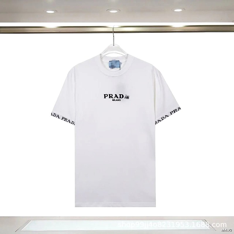 Prada Classic Webbing Minimalist Style White T-Shirt