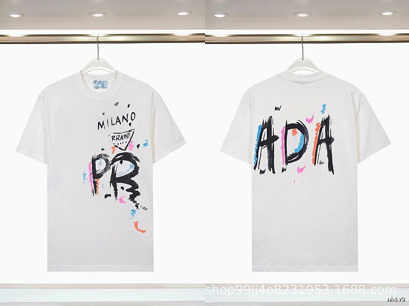 Prada Graffiti Street Style White Short-sleeved T-shirt