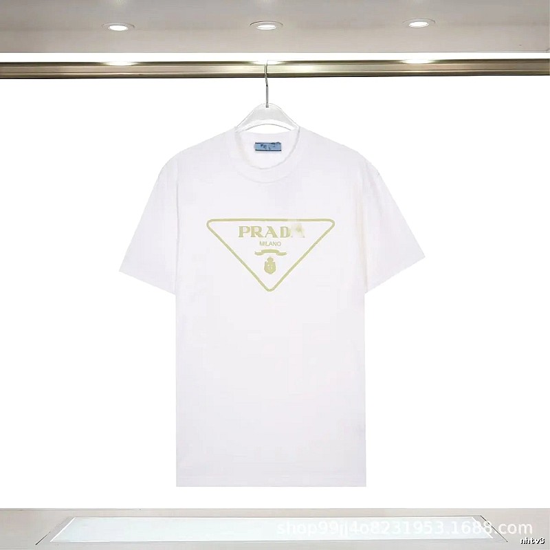 Prada Triangle Logo Casual Style White Short-sleeve T-shirt