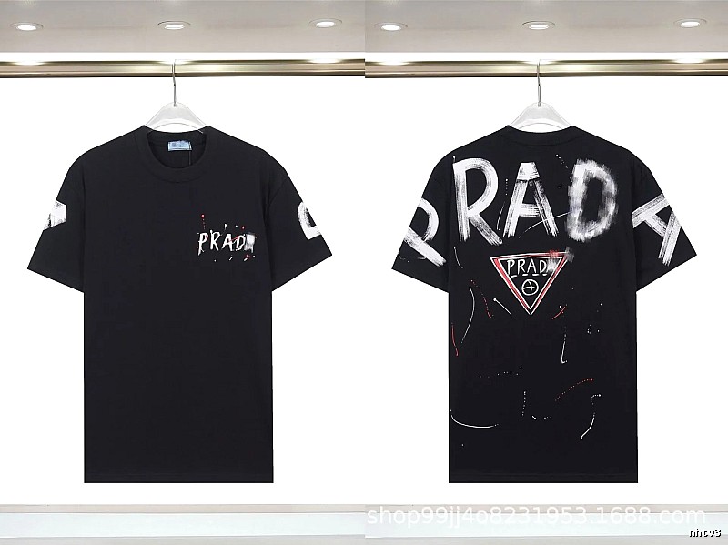 Prada Triangle Logo Graffiti Style Black Short-sleeve T-shirt