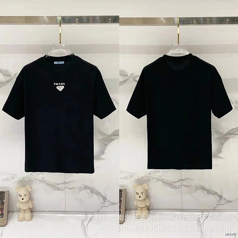 Prada Triangle Logo Minimalist Style Black Short-sleeve T-shirt