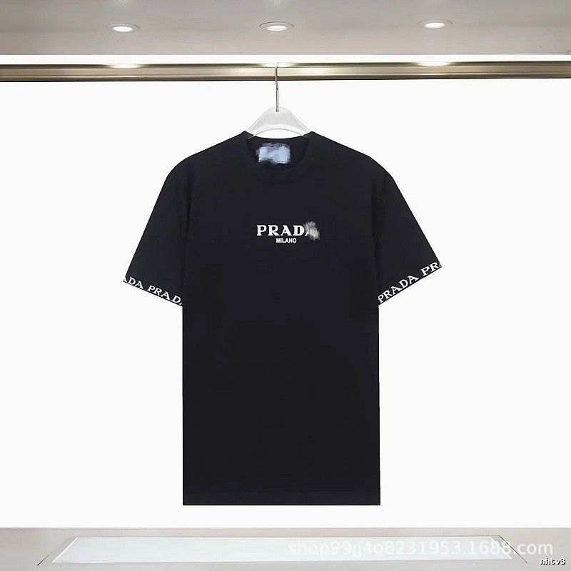 Prada Webbing Trendy Style Black Short-sleeve T-shirt