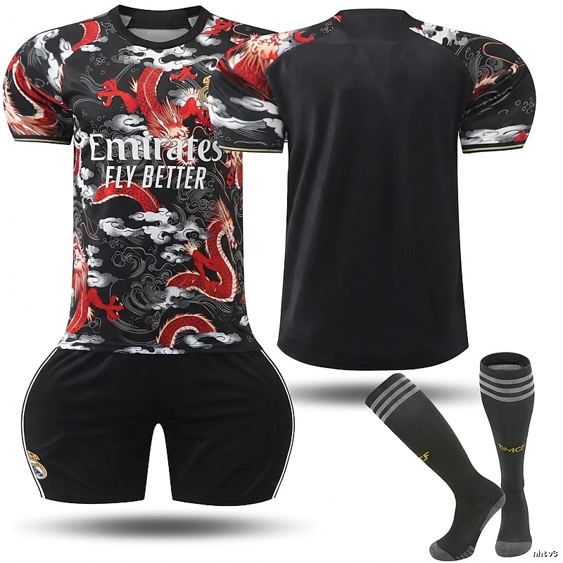 Real Madrid dragon pattern Chinese style black jersey