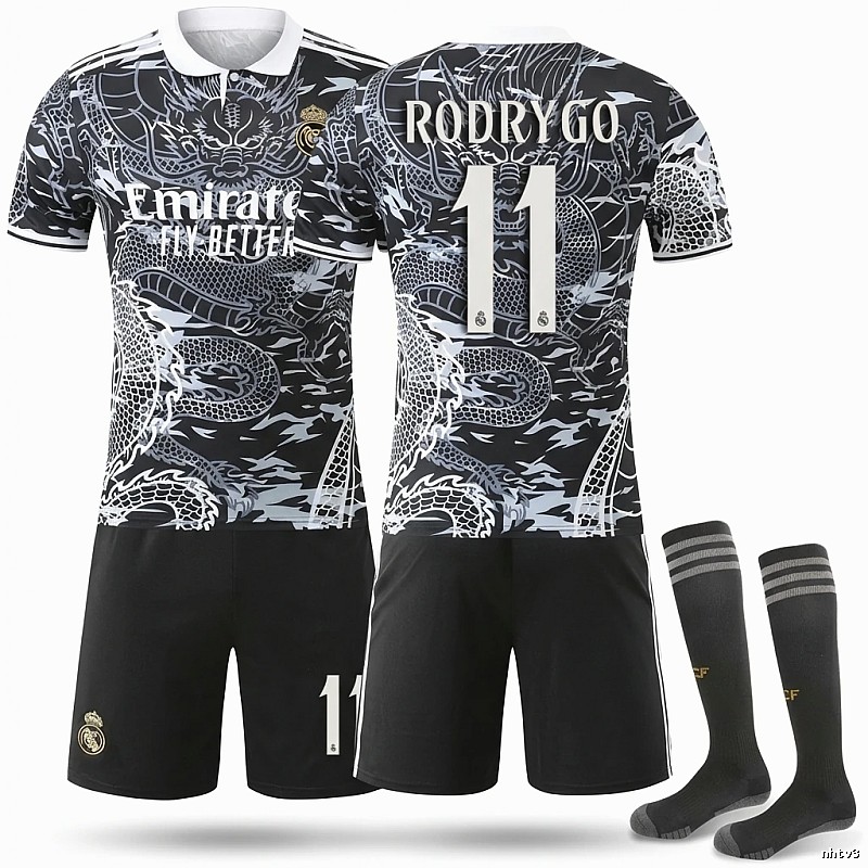 Real Madrid dragon pattern Chinese style black jersey