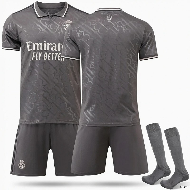 Real Madrid's dark pattern style gray jersey