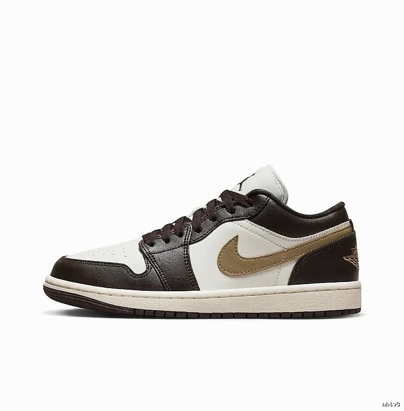 Retro-style black, white and brown Jordan AJ1 shoes