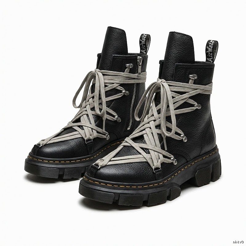 Rick Owens' dark style black lace-up boots