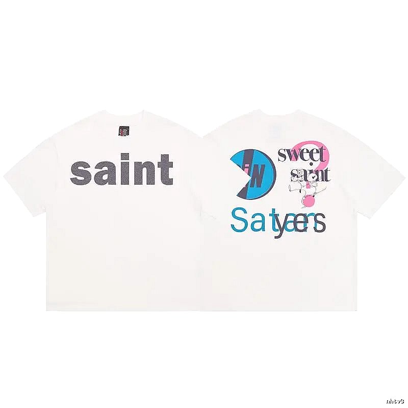 SAINT Mixed Print Street Style Off-white Short-sleeve T-shirt