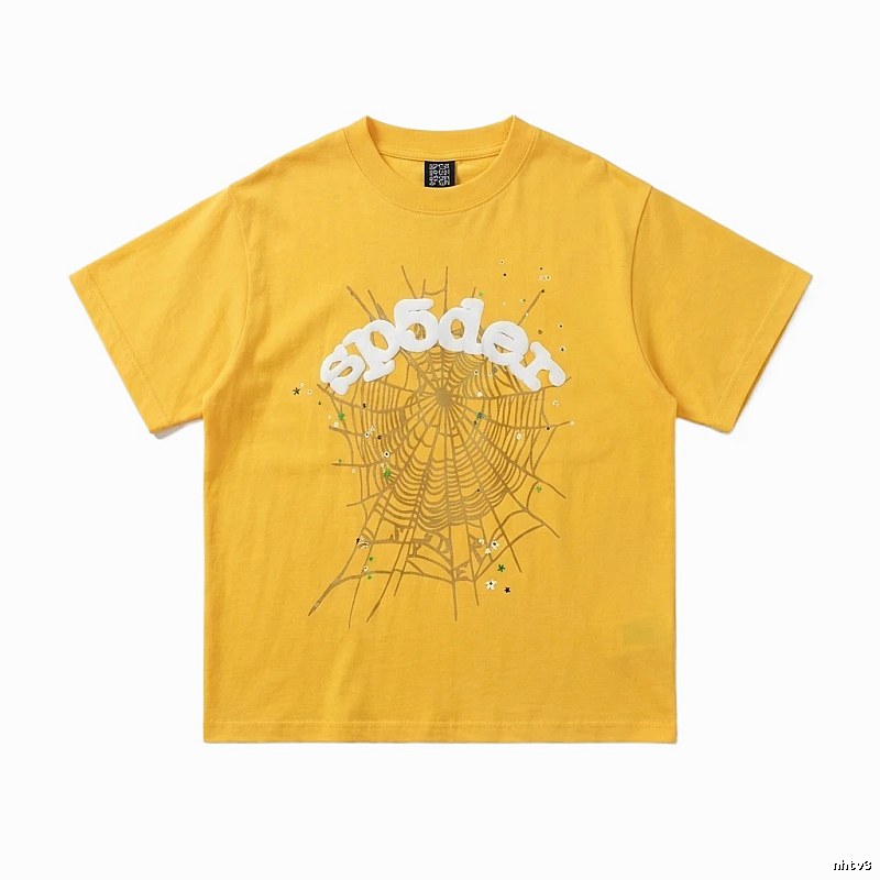 Sp5der Spider Web Trendy Cool Yellow T-shirt